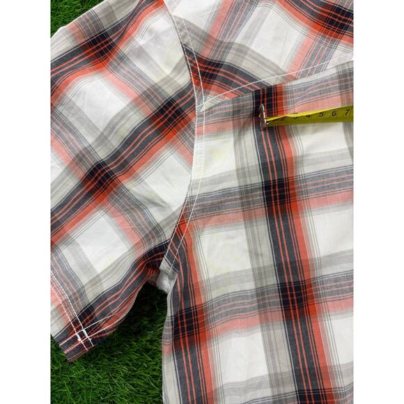 Harley Davidson Button Up Shirt L Plaid Orange Gray Short Sleeve Motorclothes - Picture 9 of 10